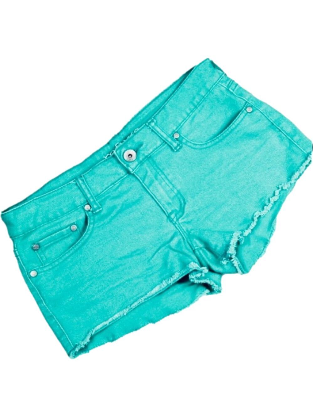 Teal Low Rise Cut Off Denim Shorts Size 2 - Picture 2 of 13
